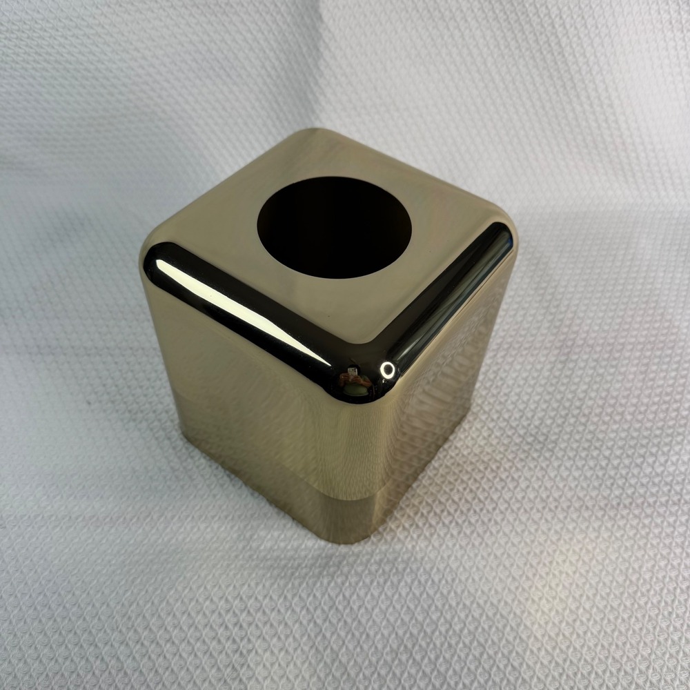 Modern Two Tone Gold Metal Square Tissue Box Cover Polished Brushed Cube - Picture 2 of 6